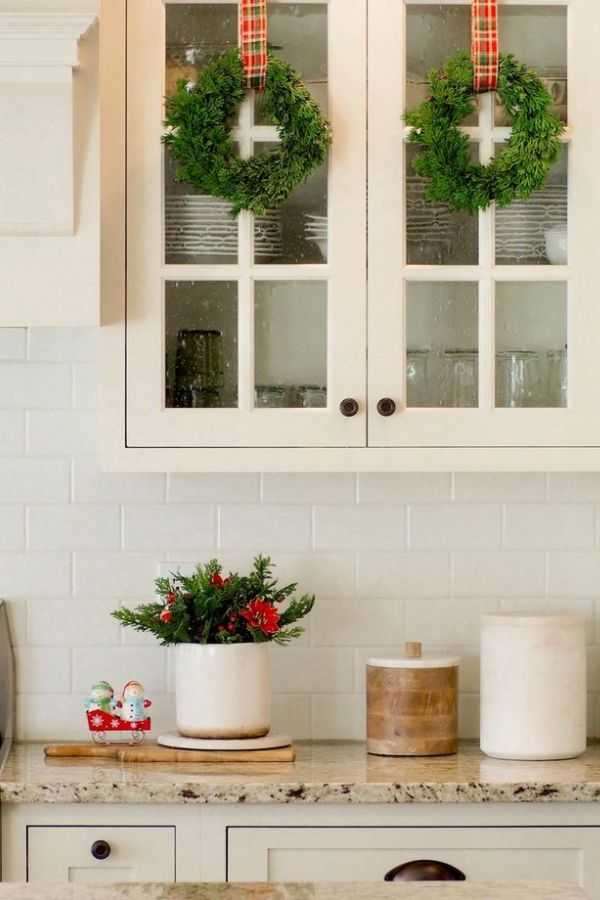 Mini Wreaths on Cabinet Doors