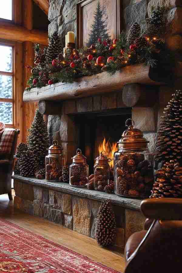 Rustic Pinecone and Lantern Deco