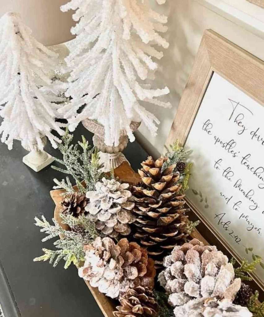 Snowy Pinecones and Bells